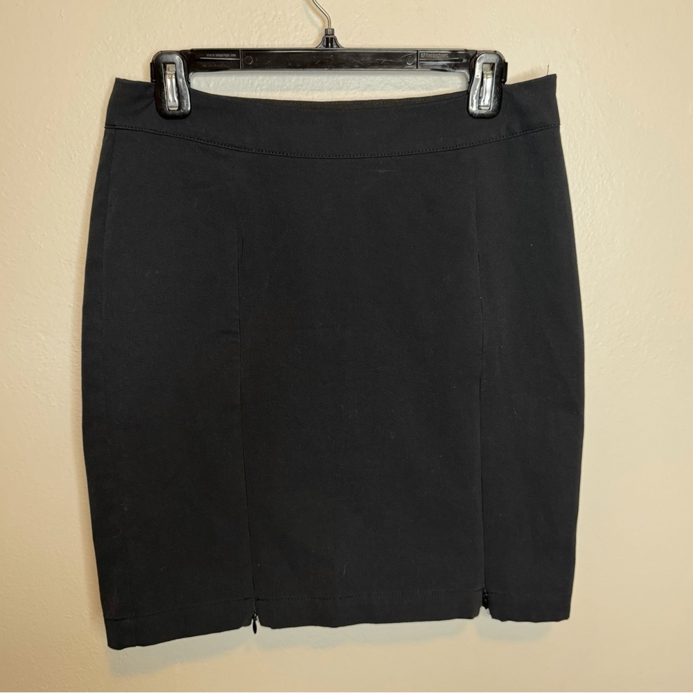 Betabrand Pencil Mini Skirt Women's Black Vented Zip Pocket Pull On Office